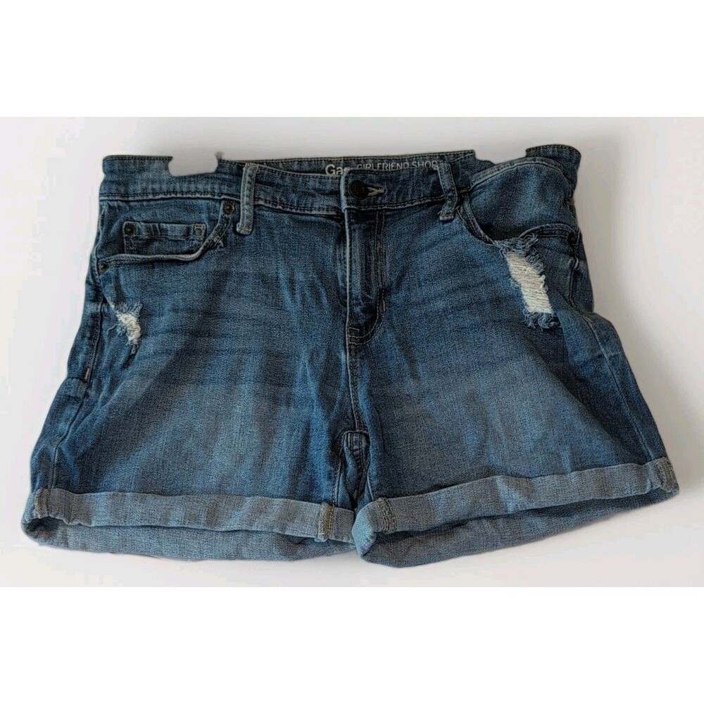 Gap Girlfriend Short Mid Rise Distressed Denim Light Blue Women’s Size 6/28